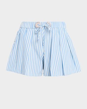 Crystal Grommet Striped Poplin Pleated Shorts