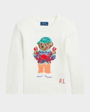 Boy's Knitted Polo Bear Sweater, Size 2-7