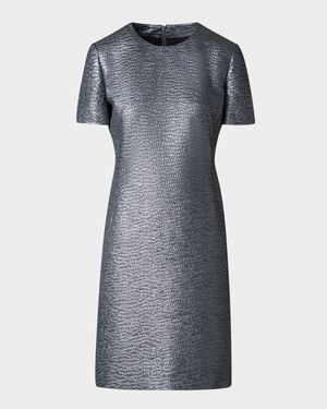 Textured Silk Short-Sleeve Dress