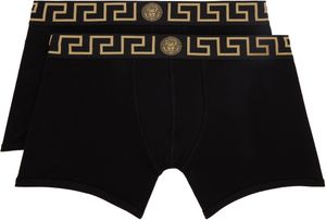 Versace Underwear Two-Pack Black Greca Border Long Boxer Briefs