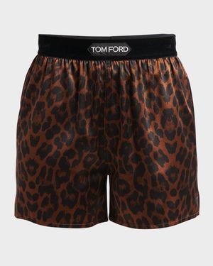 Reflected Leopard-Print Satin Pajama Shorts