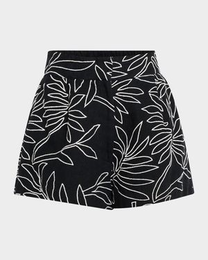 Blanche Wide-Leg Embroidered Linen Shorts