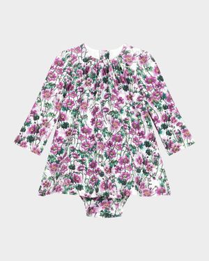 Girl's Long-Sleeve Floral-Print Dress & Bloomers Set, Size 3M-30M