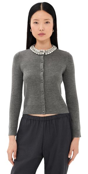 Veronica Beard Daro Cardigan with Embellishments Dark Heather Grey XS
