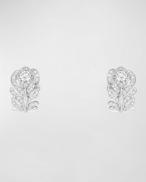 Plume de Paon Diamond Omega Clip Earrings in 18K White Gold