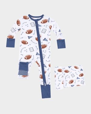 Boy's Touchdown Time 2-Way Zip Romper, Blanket & Bib Set, Size 0M-24M