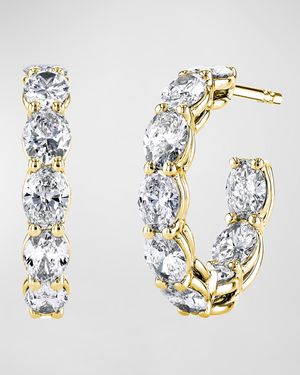 18K Gold North-South Oval-Cut Diamond Hoop Earrings, 5.2tcw/1"L