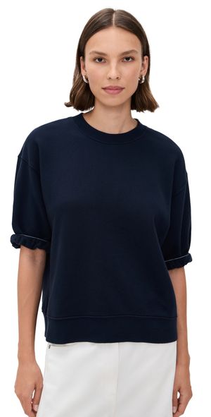 perfectwhitetee Rebecca French Terry 3/4 Puff Sleeve Sweatshirt Navy XS