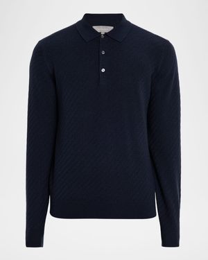 Men's Wool and Cashmere Zigzag Knit Polo Sweater