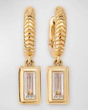 Diamond Baguette Drop Huggies Earrings in 18K Yellow Gold