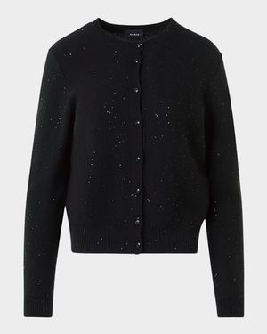 Paillette Wool-Cashmere Knit Crewneck Cardigan