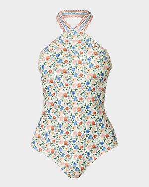Floral High Neck One-Piece Swimsuit