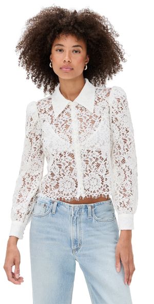 L'AGENCE Anita Lace Button Up Blouse Ivory S