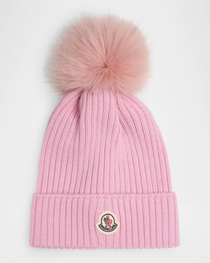 Girl's Ribbed Logo-Patch Wool Beanie