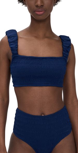 Sea Shyla Solid Smocked Bikini Top Navy XL