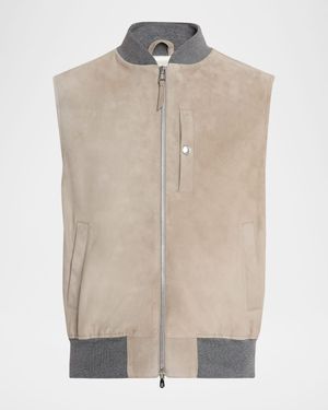 Men's Ribbed-Trim Leather Vest