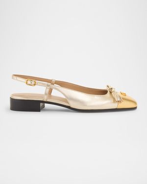 Valet Du Roi VLogo Metallic Leather Slingback Ballerina Flats