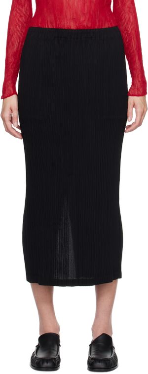ISSEY MIYAKE Black Hatching Pleats Maxi Skirt