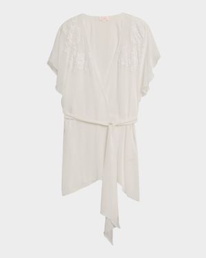 Floral Applique Silk Chiffon Robe