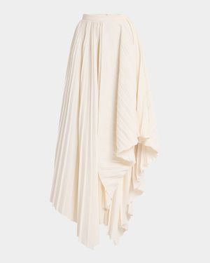 Pleated Asymmetric Draped Midi Skirt