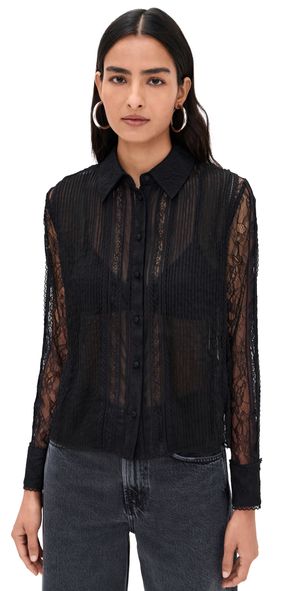 alice + olivia Willa Mixed Media Top Black XS