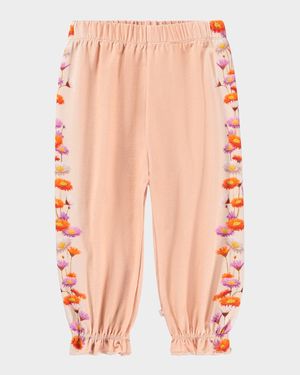 Girl's Selena Floral-Print Organic Cotton Trousers, Size 9M-4