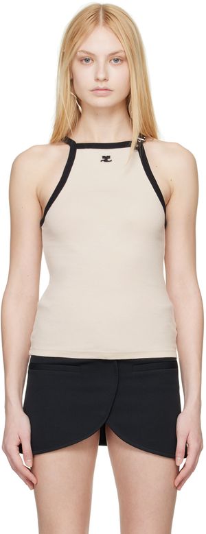 Courrèges Off-White & Black Buckle Tank Top