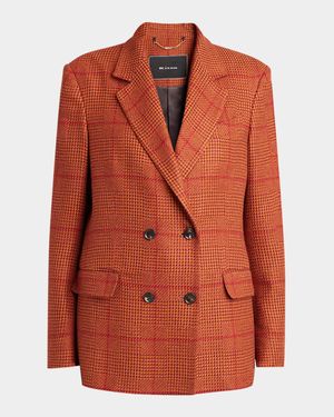 Check Double-Breasted Blazer Jacket