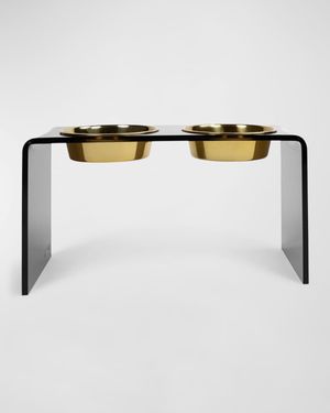 Large Smoke Grey Double Bowl Pet Feeder, 2 Quart Gold