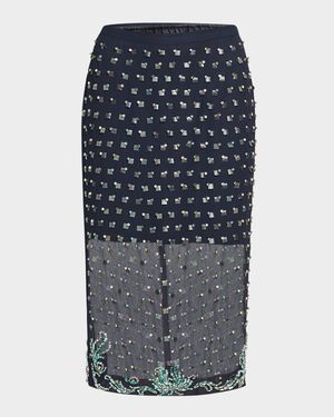 Sokna Crystal Sheer Pencil Skirt