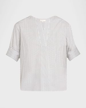 Striped V-Neck Popover Top