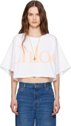 Chloé White Oversized Cropped Logo T-shirt
