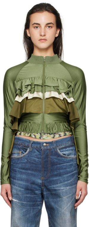 Andersson Bell Khaki Riley Ruffle Tight Zip Up Jacket