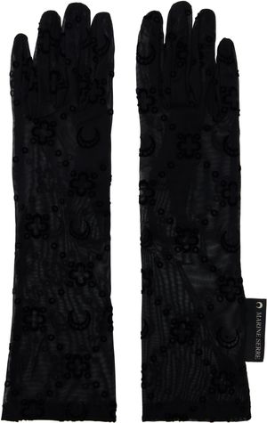 Marine Serre Black Recycled Mesh Flock Long Gloves