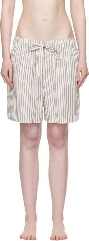 Tekla Off-White & Brown Poplin Pyjama Shorts