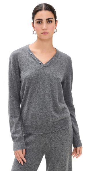 Theory Button Neck Cashmere Sweater Light Charcoal M