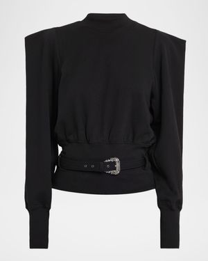 Belted Mock-Neck Sweatshirt