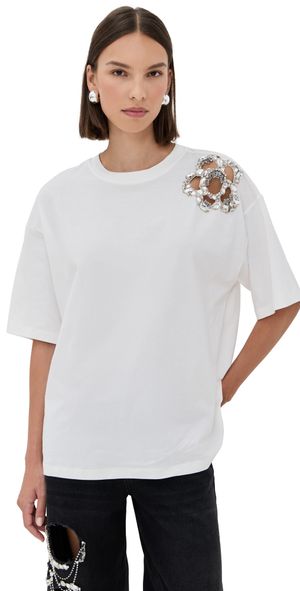 AREA Crystal Cluster Flower T-Shirt White M