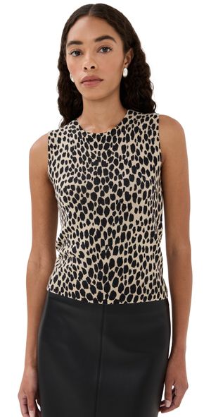 Nili Lotan Nessa Sweater Cashmere Tank Taupe/Black Cheetah S