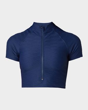 Textured Short-Sleeve Rashguard Swim Top