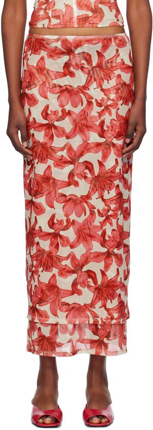 Miaou Beige & Red Topanga Midi Skirt