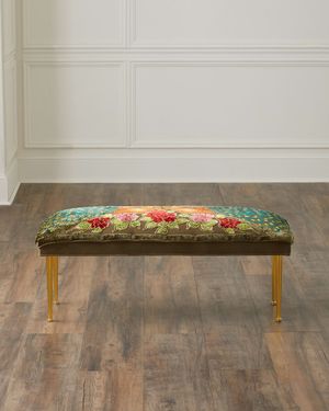Peacock Bench with Brass Legs, 42"