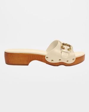 Jeannette Leather Buckle Clog Sandals