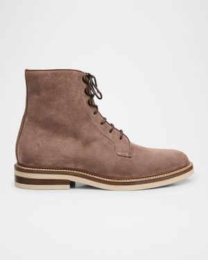 Men's Suede Two-Tone Sole Lace-Up Boots