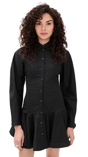 GANNI Stretch Cotton Buttoned Mini Dress Black 40