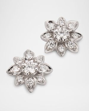 18K White Gold Diamond Flower Stud Earrings