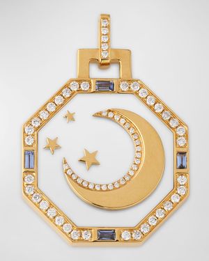 18K Yellow Gold Pendant with Mother of Pearl, Sapphires and GH/SI Diamonds, 30x25mm.