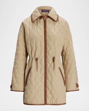 Saundra Quilted Leather-Trim Coat