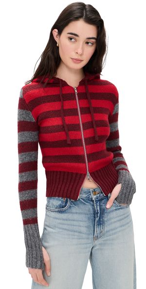 Peachy Den Anita Hoodie Burgundy Stripe L