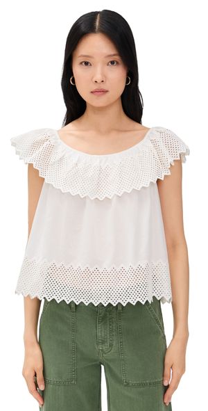 THE GREAT. The Westport Top with Honeycomb Eyelet White 0